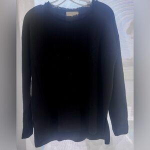 Classic Black Women's Cashmere Sweater with Fringe neckline & Slits